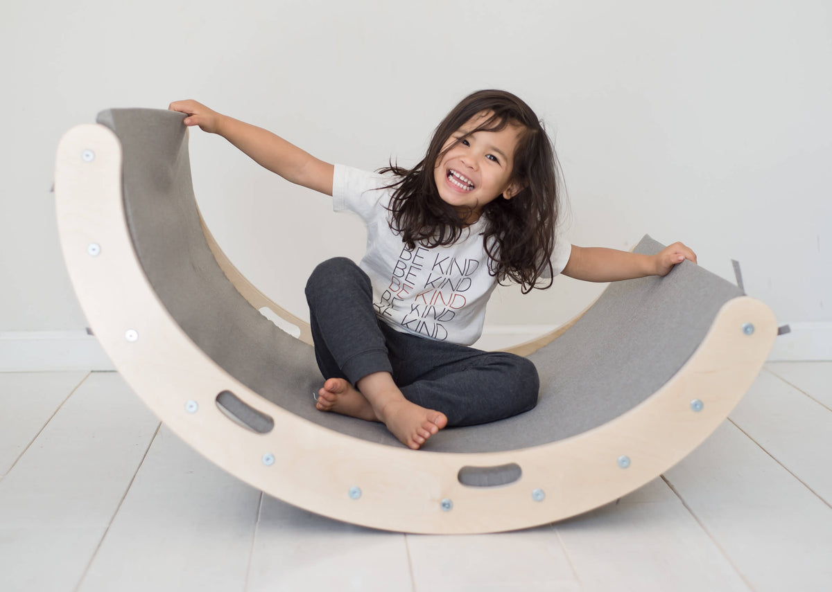 Large climbing arch with pillow, foldable montessori rocker with rock ramp  and arch rocker cushion